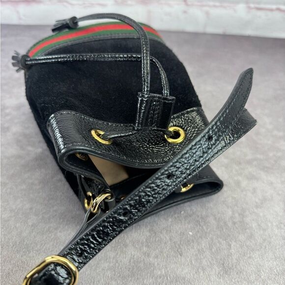 Gucci Crossbody Ophidia Web Black Suede Mini Drawstring Bucket - Picture 8 of 12